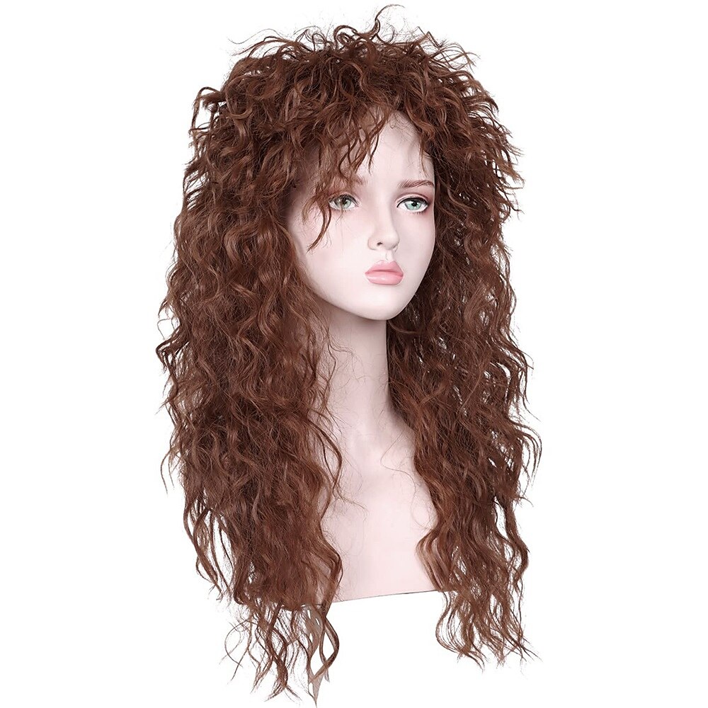 perruque synthétique bouclée avec frange perruque fabriquée à la machine longue a1 cheveux synthétiques femme cosplay doux fête marron foncé perruques de carnaval de 2025 ? $18.99 –P2
