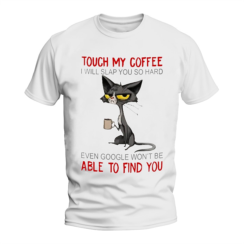 2025年 男性用面白いグランピーキャットコーヒーTシャツ - 私のコーヒーに触れないで！ユーモアグラフィックTシャツ  コレクション – $15.99 –P4
