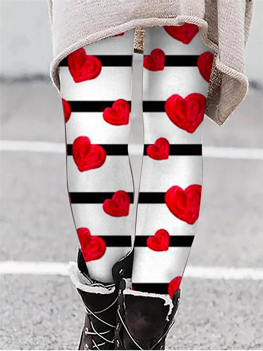 Colanți cu inimă pentru femei de Valentine's imprimeu talie înaltă croială înaltă roșu închis primăvară 2025 - $18.99 –P1
