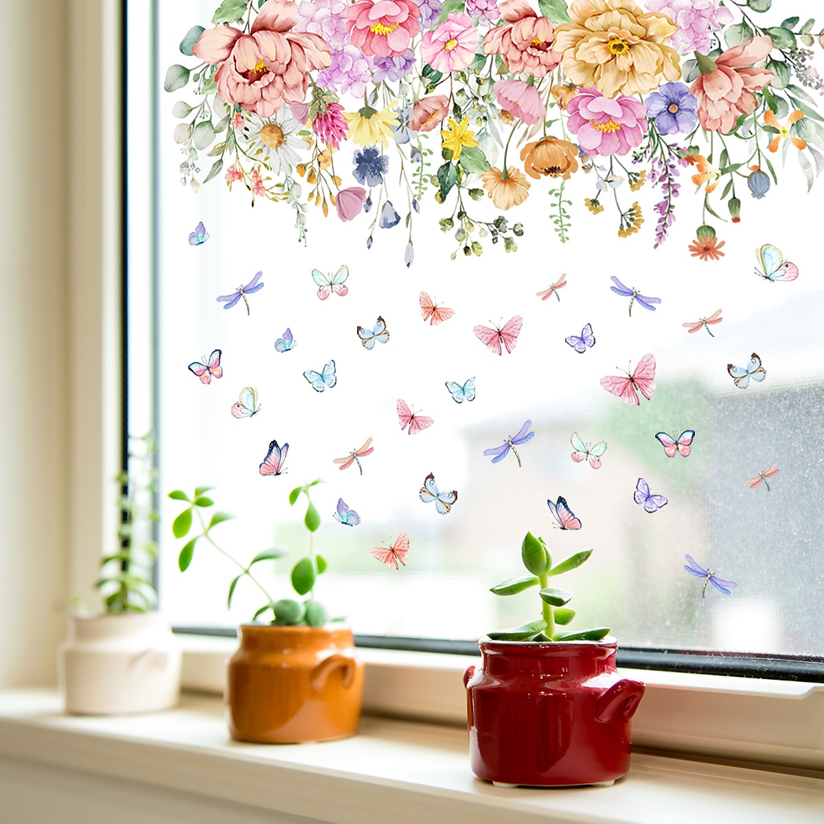 Adesivo per finestra con bouquet floreale, adesivo da parete primaverile colorato, decorazione per finestra – bifacciale, lavabile, riutilizzabile, perfetto per la casa e l'ufficio del 2025 a $7.99 –P5