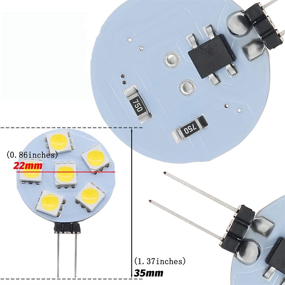 2025年 g4 LED 電球 DC 12V 調光可能 1W/1.5W/2W/3W、10W-30W ハロゲン相当、3000K 温白色/6000K 昼光色、180° ビーム角 (5 個)  コレクション – $9.99 –P2