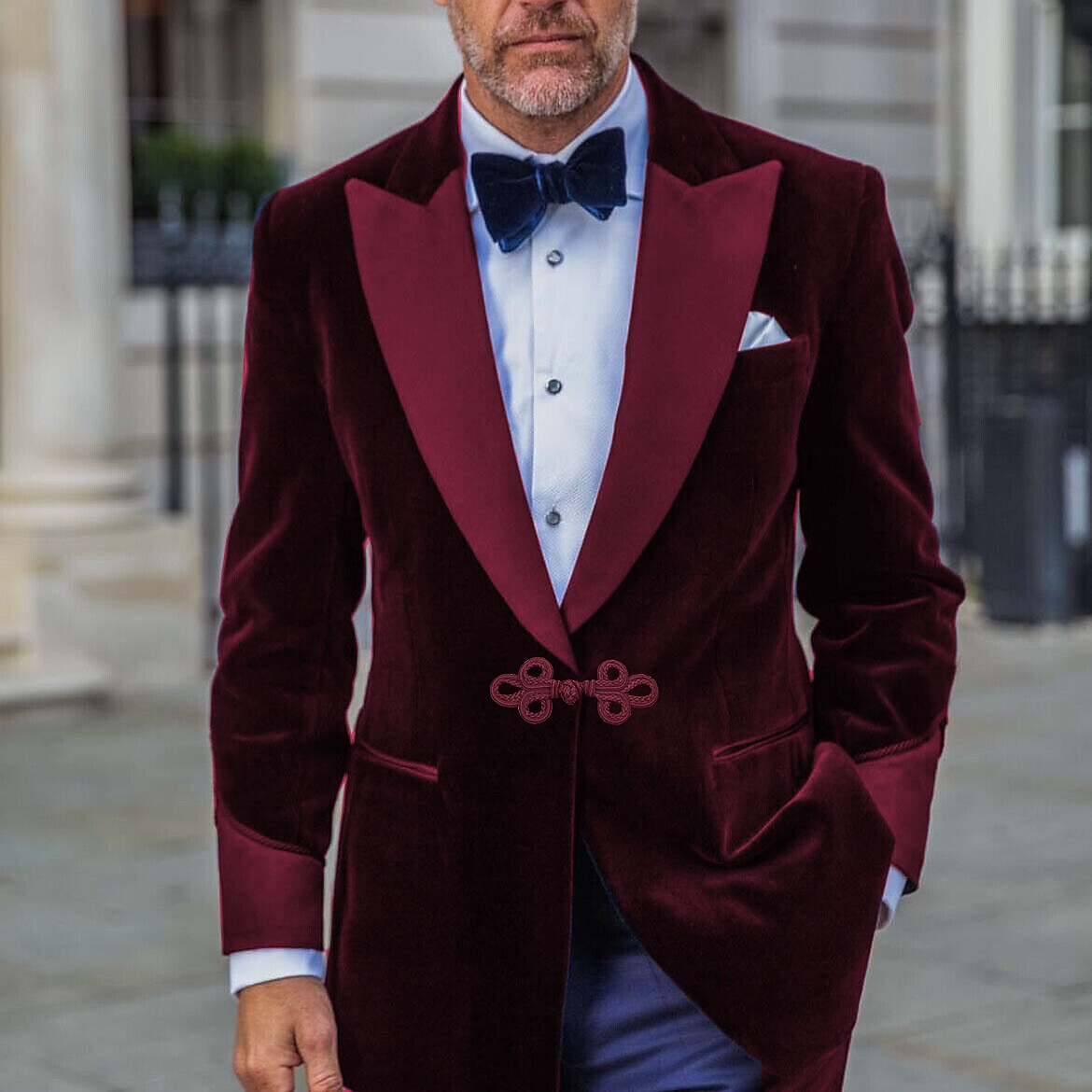 Chaqueta de hombre de terciopelo blazer esmoquin moda de fiesta en color sólido negro burdeos púrpura de ajuste a medida de un solo botón 2025 - $103.99 –P5
