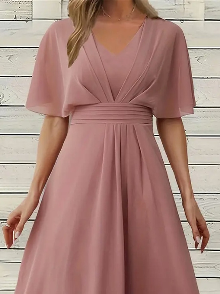 Női Midi ruha hétköznapi ruha Koktélruha Esküvői vendég ruha Sifon ruhák Elegáns Utcai sikk A-vonalú Vakáció Munka Utca Normál Rövid ujjú V-alakú Arcpír rózsaszín Nyár 2025 - $32.99 –P1