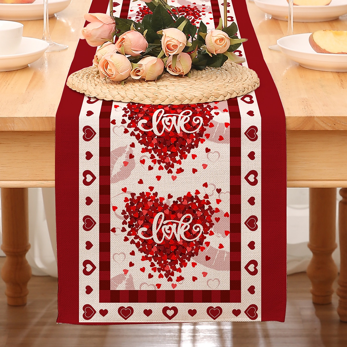 Valentines Day Table Runner Holiday Table Runner Seasonal Farmhouse Burlap Table Cloth for Wedding Anniversary Home Kitchen Dinner Table Party Decor 2025 - $7.49 –P11