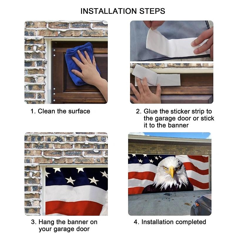 Couvercle de porte de garage extérieur avec aigle américain pour le 4 juillet bannière du jour de l'indépendance grande décoration de toile de fond pour la porte de garage extérieure décorations de 2026 ? $32.99 –P9