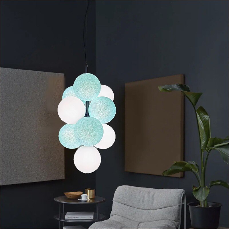 Artistic Style Velvet FabricPVC Simple Found Ball Molecular Pendant Lamp Bedroom Bedside Restaurant Pendant Lamp Creative Molecular Round Ball Pendant Lamp 2025 - $399.99 –P6