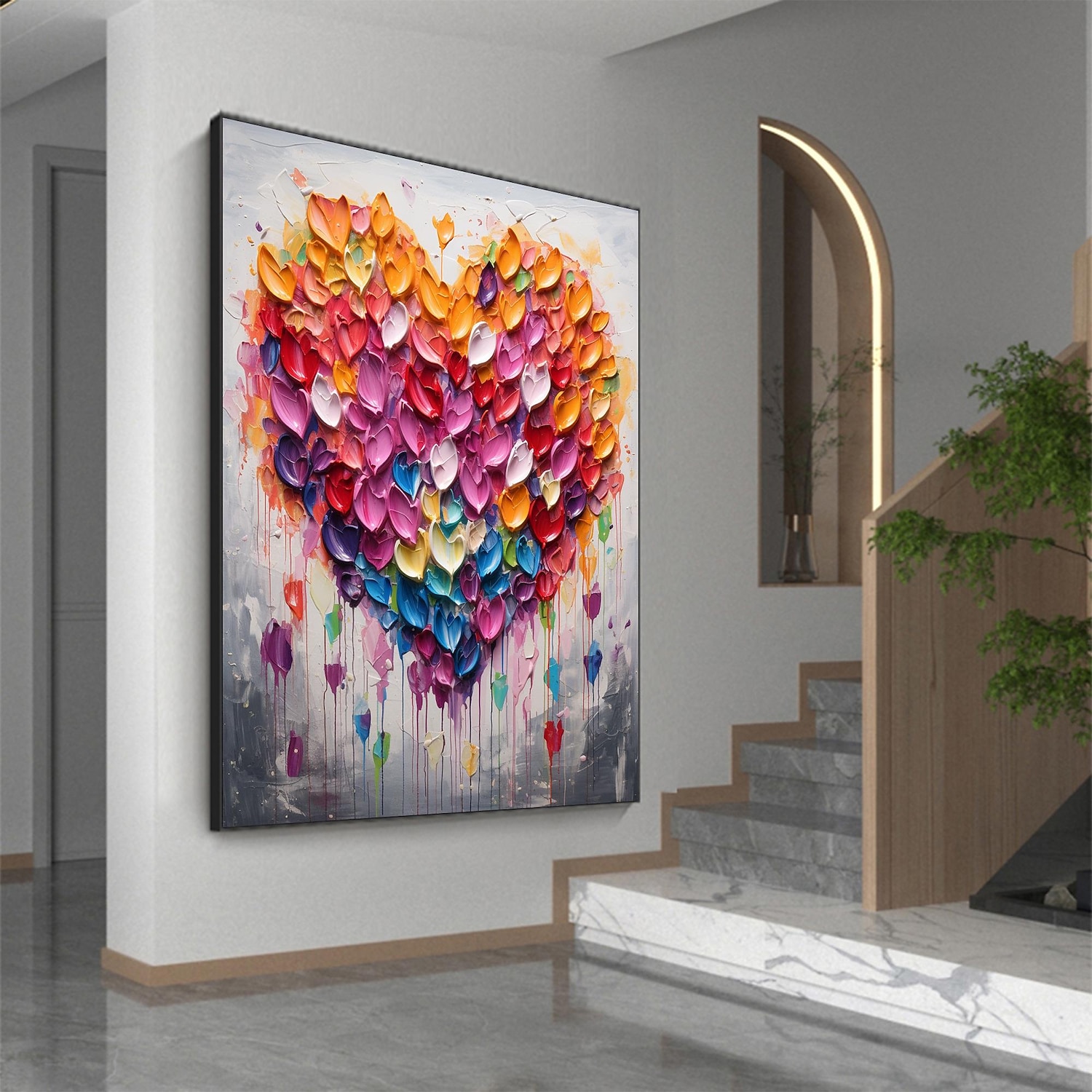 Pintura a óleo artesanal em tela, arte de parede, decoração original, colorida, amor para decoração de casa, com moldura esticada, sem pintura de moldura interna de 2026 por $114.99 –P16