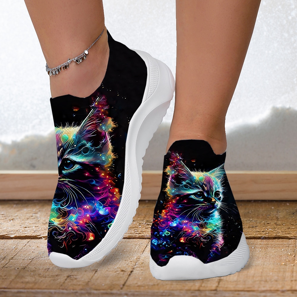 Femme Basket Slip-Ons Imprimer des chaussures Chaussures Flyknit Chaussures de confort Extérieur du quotidien Chat Talon Plat Mode Décontractées Tissage Volant Jaune Rose Bleu de 2025 ? $32.99 –P6