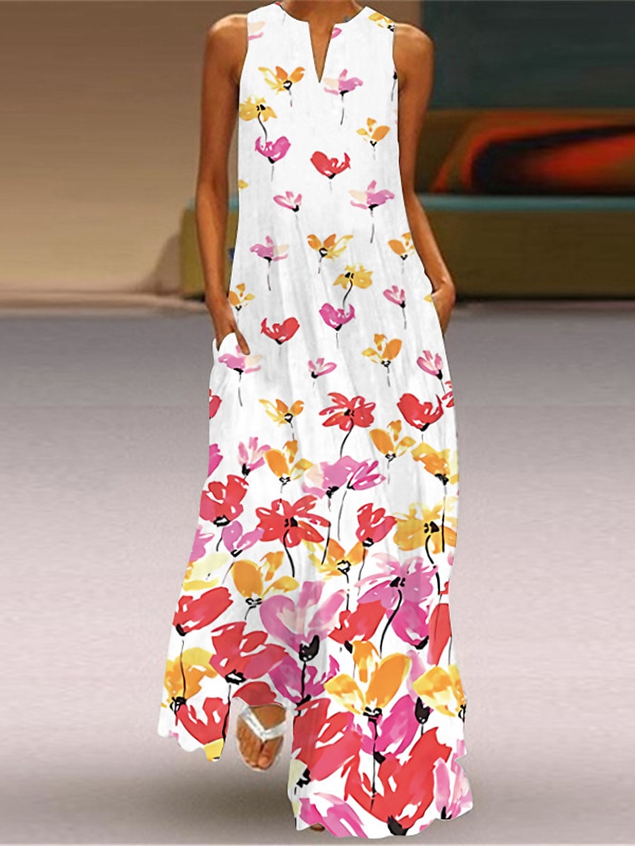Women's Valentine Dress Tank Dress Floral Butterfly Pocket Print Split Neck Long Dress Maxi Dress Vacation Long Sleeve Summer 2025 - $27.99 –P5