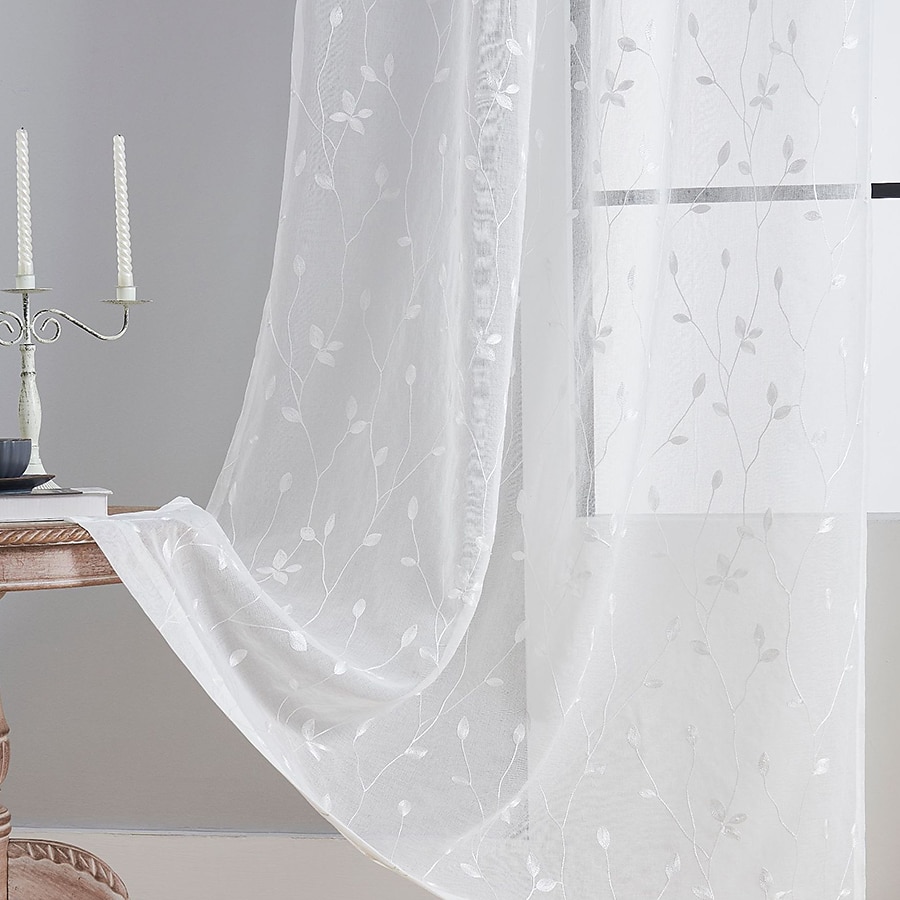 Rideau semi-transparent blanc brodé de feuilles, ensemble de rideaux à passe-tringle, panneau de fenêtre, drapé pour chambre de fille/chambre d'enfant/crèche/salon 1 panneau de 2025 ? $18.49 –P11