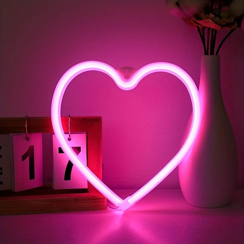 neonové světlo růžové srdce, LED neonové světlo napájené baterií nebo USB, párty, valentýnské dekorace, stolní a nástěnné dekorace, dívčí pokoj, ubytovna, domácí dekorace k výročí svatby 2025 - $12.99 –P6