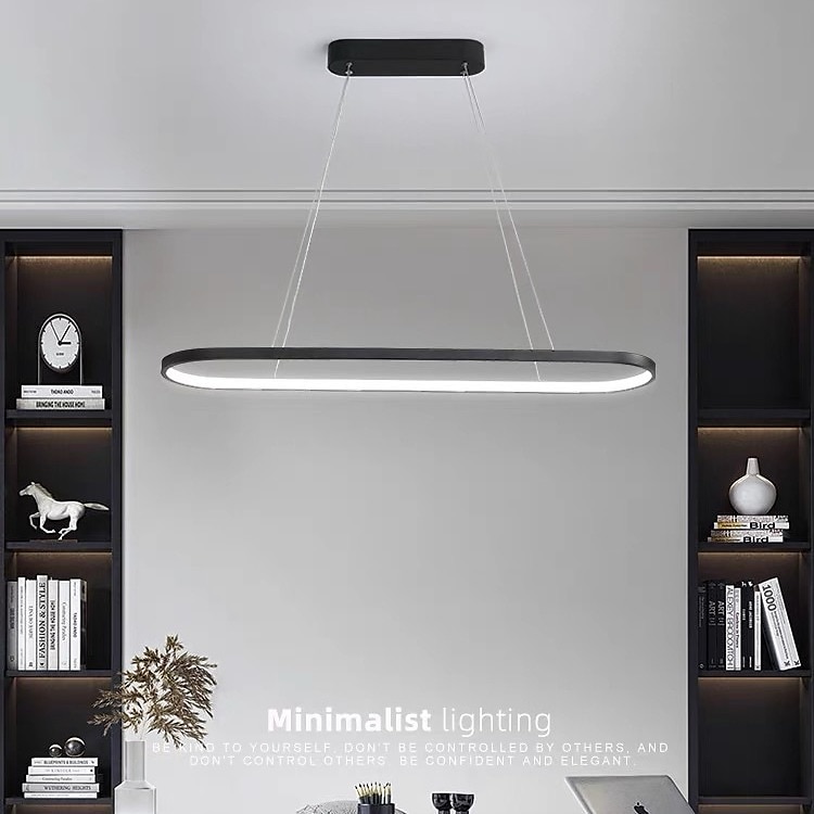 Lampadario a sospensione ovale a led 69cm moderno semplice in alluminio appeso a isola illuminazione 36w per sala da pranzo ristorante conferenza bar caffetteria lampadario del 2025 a $185.99 –P5