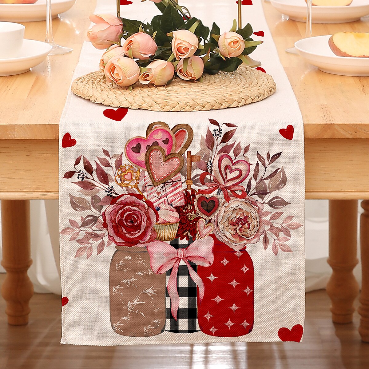Valentines Day Table Runner Holiday Table Runner Seasonal Farmhouse Burlap Table Cloth for Wedding Anniversary Home Kitchen Dinner Table Party Decor 2025 - $7.49 –P25