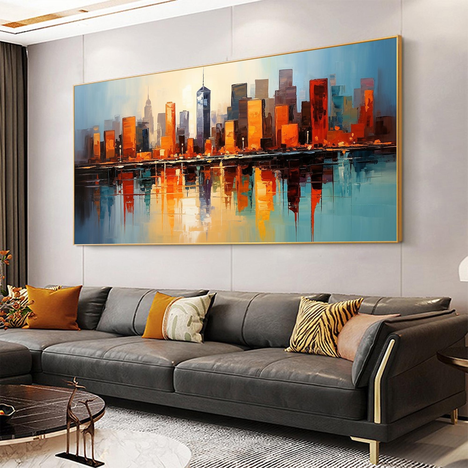 Handmade Original City Landscape Oil Painting On Canvas Wall Art Decor Coastal Building Painting for Home Decor With Stretched Frame/Without Inner Frame Painting 2025 - $147.99 –P2