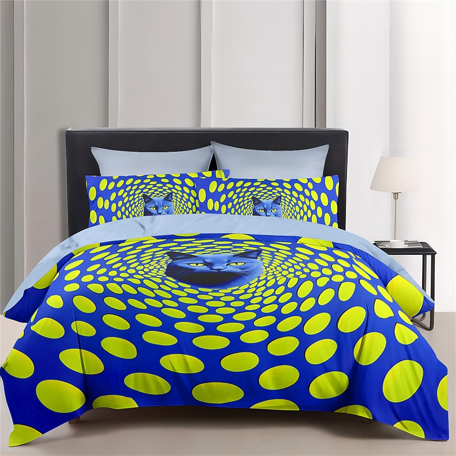 Set copripiumino in cotone 100% linee fluide modello gatto set consolatore morbido set biancheria da letto di lusso in 3 pezzi decorazioni per la casa regalo biancheria da letto crepuscolare re del 2025 a $30.99 –P5