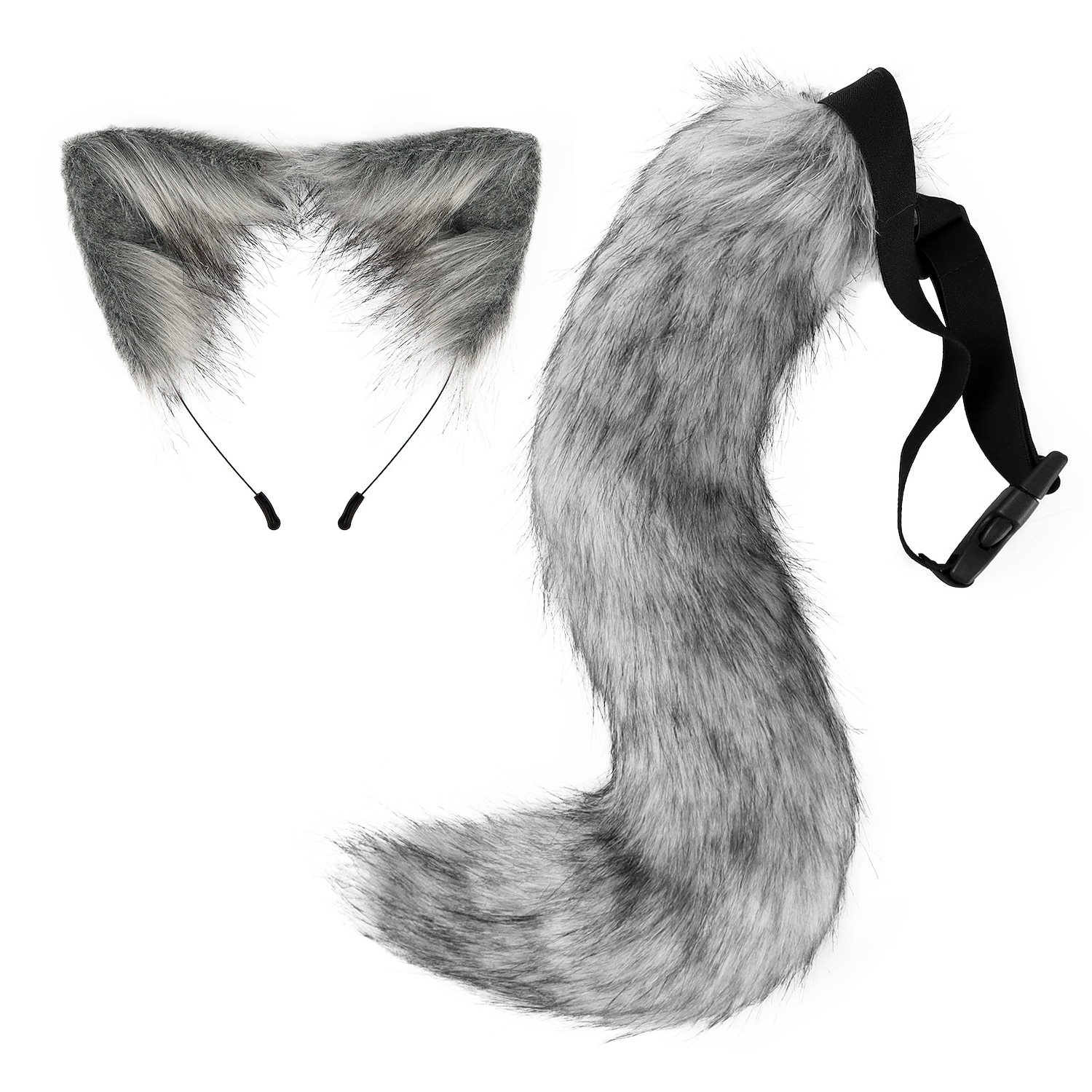 Uposao Tail And Ears Set Long Fox Tail Cosplay Faux Fur Furry Fox Wolf Tail Kit With Ears And Bells Collar For Anime Fancy Dress Party Halloween