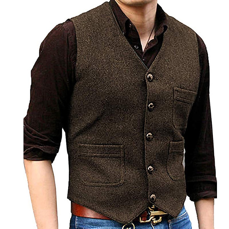 Homme Gilet Usage quotidien Vacances Sortie Mode basique Printemps & Automne Bouton Polyester Confortable Plein Boutonnage Simple Col V Standard Noir Rouge Marine foncé Bleu Océan Gilet de 2025 ? GBP £39 –P5