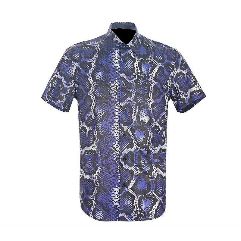 Men's Snake Skin Pattern Shirt Western Shirt Button Up Shirt Short Sleeve Abstract Daily Wear Going out Weekend Autumn / Fall Turndown Print Button-Down Navy Blue Blue Brown 2025 - $24.99 –P3