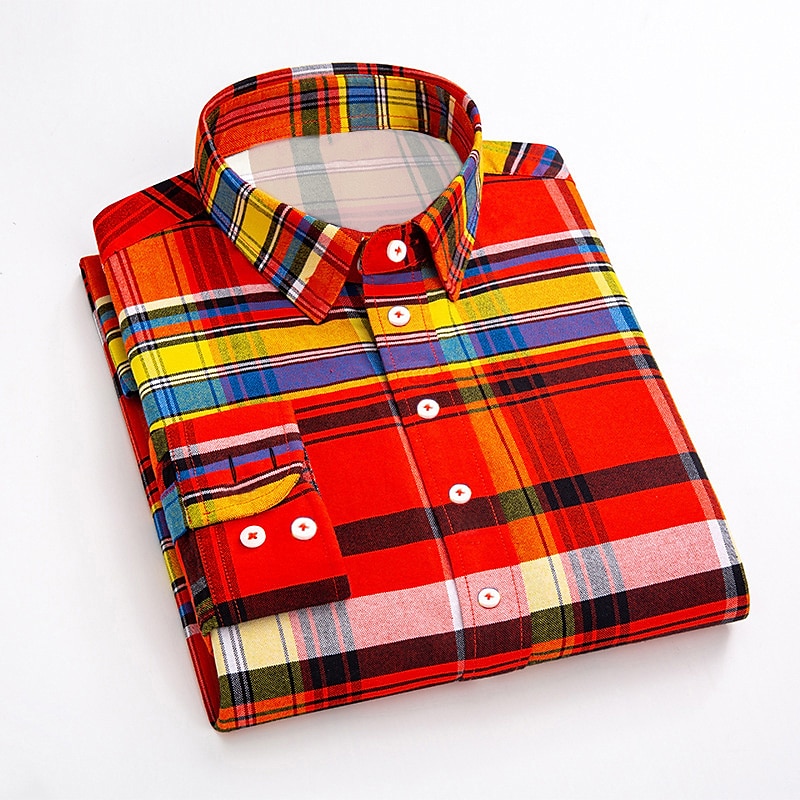 Voor heren Overhemd Geruit overhemd Shirt met kraag Geruit Bruiloft Vakantie Geel Rood blauw Groen Lange mouw Strijkijzer Lente & Herfst Kleding Button-omlaag 2025 - $18.99 –P1