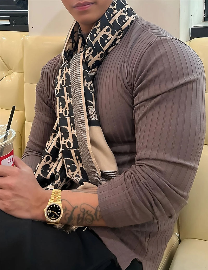 Per uomo Maglietta Maglietta a Maglia Camicia a Maniche Lunghe Manica Lunga Dolcevita Primavera & Autunno Semplice Striscia di Fossa Moda Designer Essenziale Vacanza Streetwear Uscire Nero Bianco del 2026 a $21.99 –P2