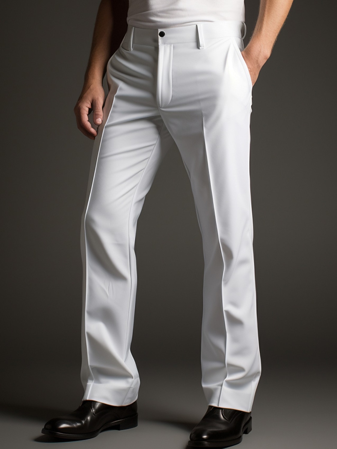 Hombre pantalones de traje Pantalones Pantalones de traje Botones Bolsillo Plano Comodidad Transpirable Exterior Diario Noche Moda Casual Negro Blanco 2026 - $26.99 –P2