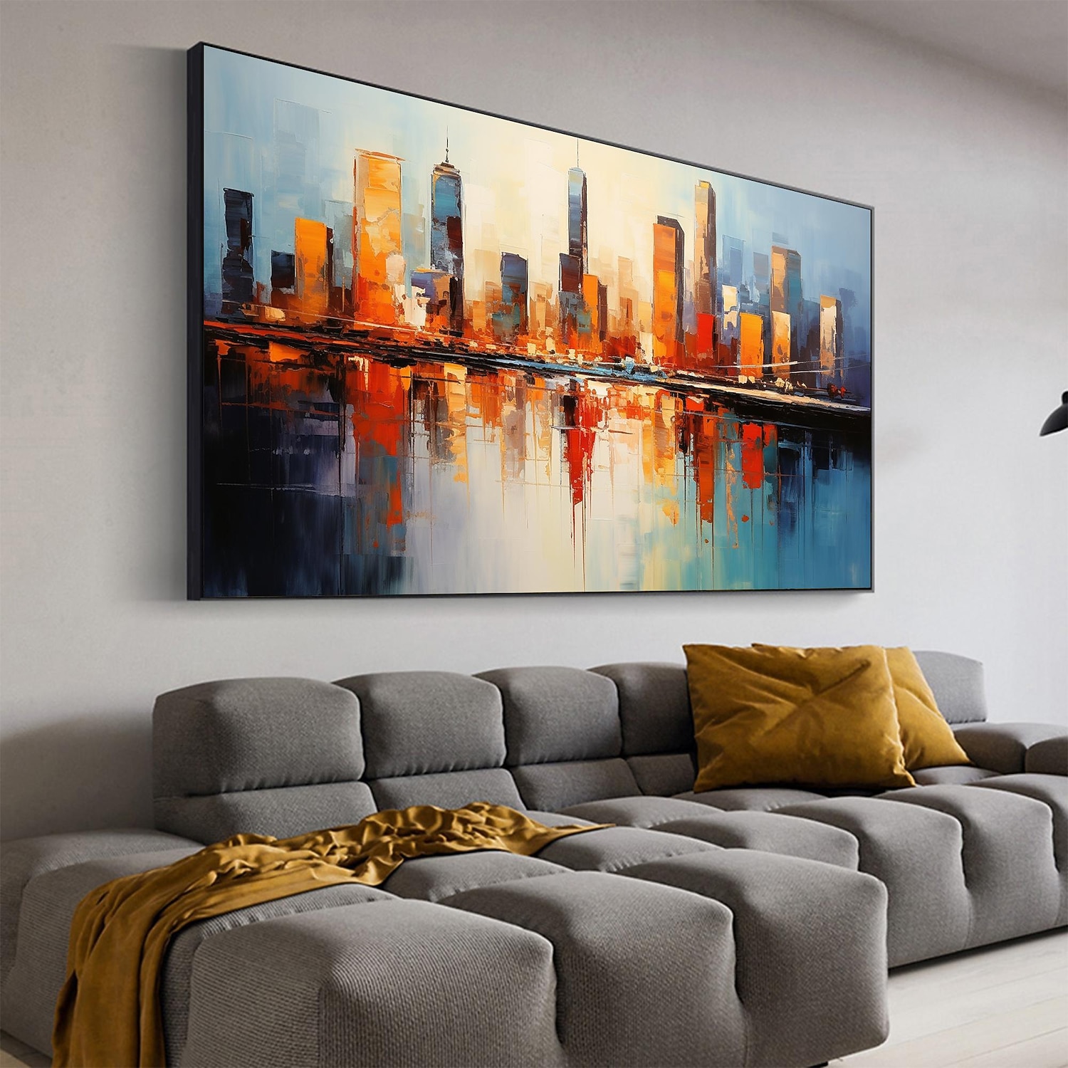 Handmade Original City Landscape Oil Painting On Canvas Wall Art Decor Coastal Building Painting for Home Decor With Stretched Frame/Without Inner Frame Painting 2025 - $147.99 –P16