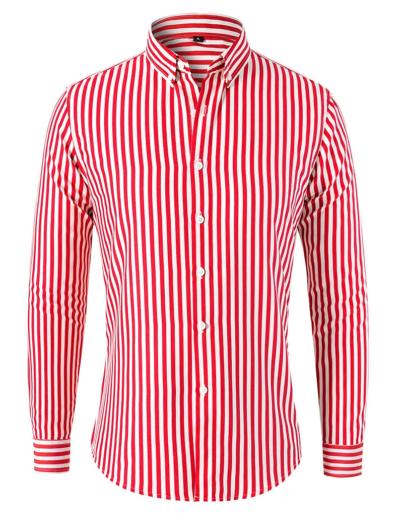 Men's Shirt Dress Shirt Button Down Shirt Black White Red Long Sleeve Stripes Lapel Spring &  Fall Office & Career Wedding Party Clothing Apparel 2025 - $21.99 –P5