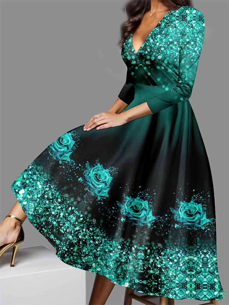 Rochie Midi pentru Femei de Valentine's Day Rochie Casual Rochie de Iarnă Rochie Tip Swing Rochie Semi-Formală Streetwear Rochie A Line Formală Vacanță Petrecere Ajustare Regulată Floral Mâneci 3/4 2025 - $8.39 –P4