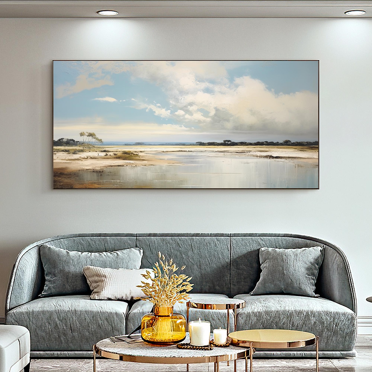 Handmade Oil Painting Canvas Wall Art Decor Original Blue Sky Abstract Scenery Painting for Home Decor With Stretched Frame/Without Inner Frame Painting 2025 - $158.99 –P15