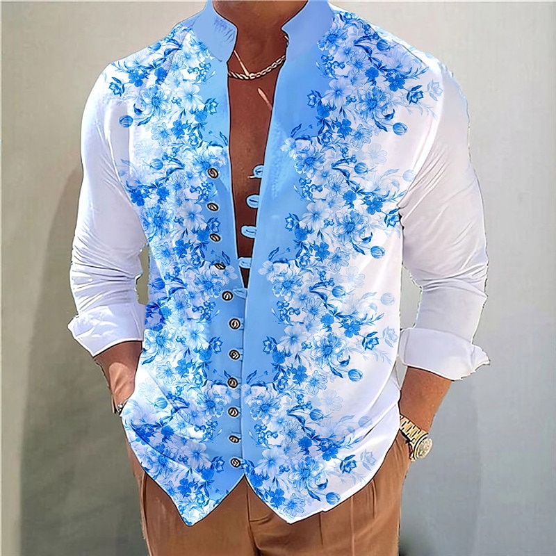 Homme Floral Chemise Chemise boutonnée manche longue Décontractées Usage quotidien Sortie Fin de semaine Printemps été Col Mao Imprimer Bouton bas Jaune Rose Claire Bleu Violet de 2025 ? $26.99 –P7