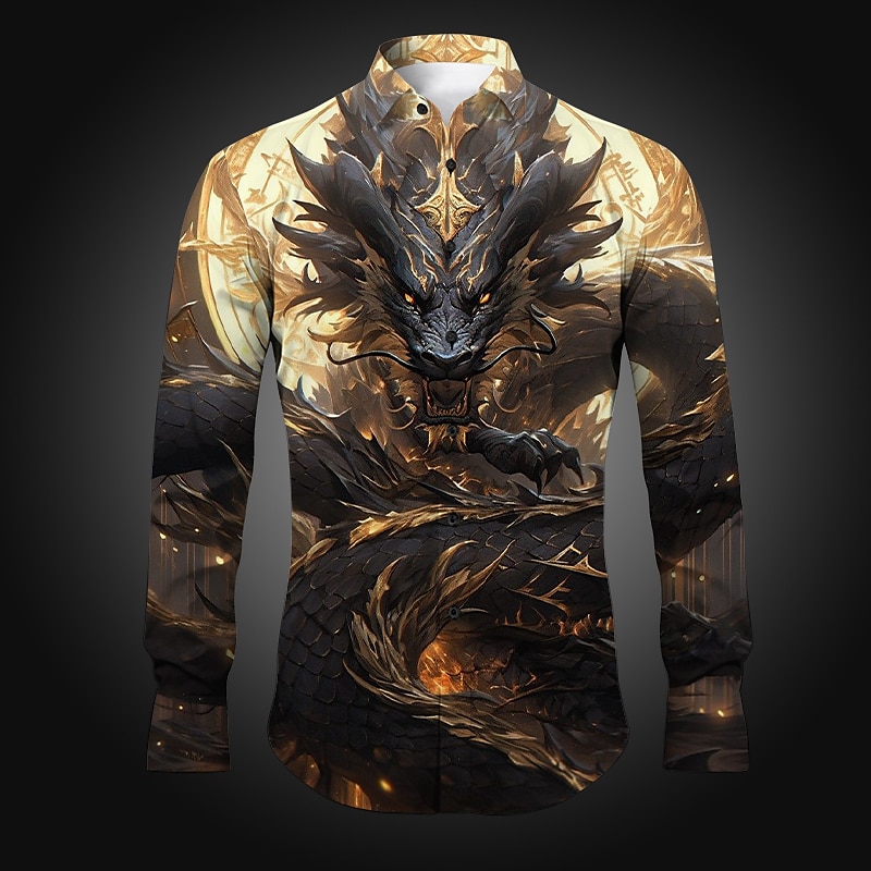 Homme Dragon Chemise Chemise boutonnée manche longue Abstrait Usage quotidien Sortie Printemps été Col rabattu Imprimer Bouton bas Rouge Pourpre Bleu Vert foncé Violet de 2025 ? $26.99 –P1