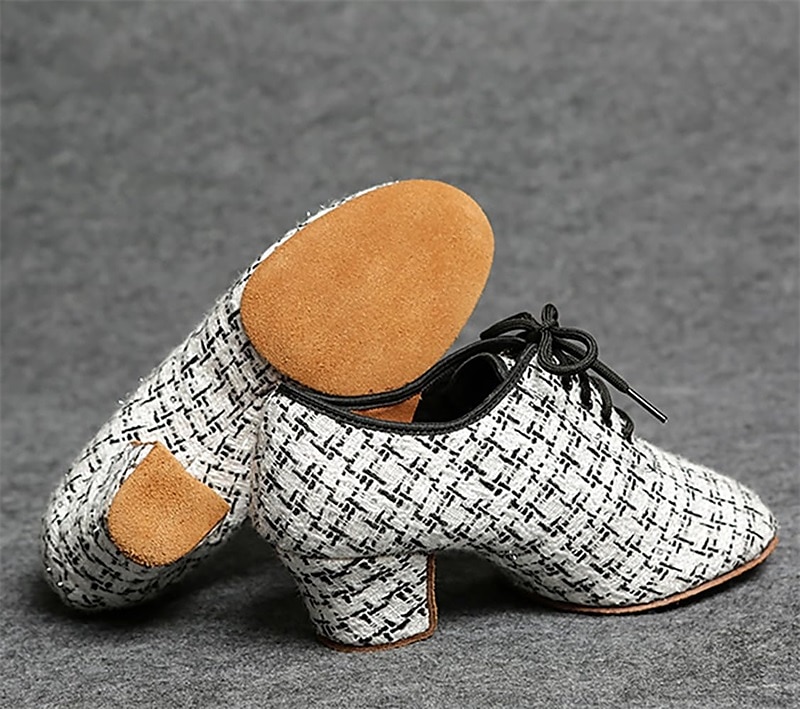 Chaussures de danse latine en tweed pour femmes – Chaussures à talons à lacets avec semelle en daim pour danseuses professionnelles de 2025 ? GBP £36.46 –P5