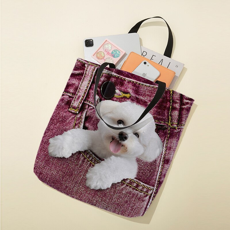 Damen Stoffbeutel Schultertasche Leinentragetasche Polyester Einkauf Täglich Festtage Bedruckt Hohe Kapazität Klappbar Leichtgewichtig Hund Schwarz Rot Blau 2025 - $19.99 –P5