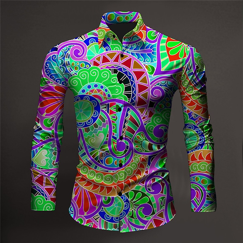 Herr Blommig 3D Print Skjorta Knapp upp skjorta Långärmad Artistisk Dagliga kläder Utekväll Höst vinter Nedvikt Mönster Button-Down Gul Kungsblå Blå Purpur Orange 2025 - $26.99 –P11