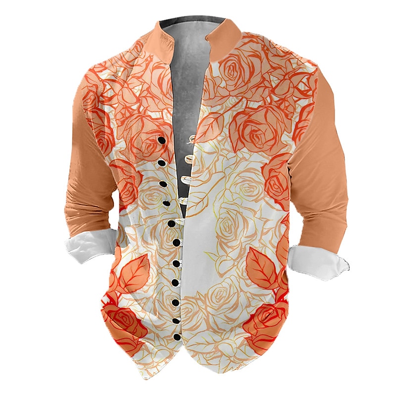 Homme Floral Chemise Chemise boutonnée manche longue Décontractées Usage quotidien Sortie Fin de semaine Printemps été Col Mao Imprimer Bouton bas Jaune Rose Claire Bleu Violet de 2025 ? $26.99 –P4
