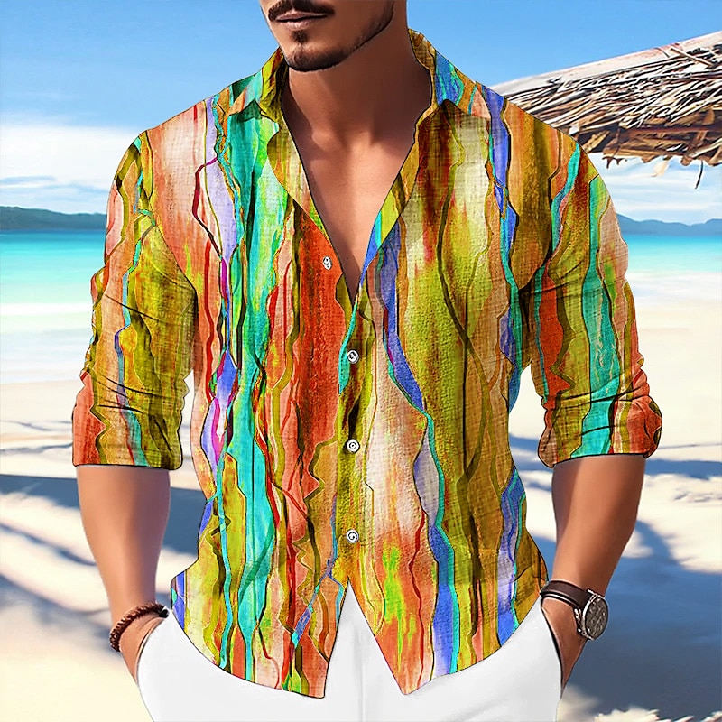 Hombre Bloque de color Degradado Diseño Geométrico Camisa Abotonar la camisa Manga Larga Moda Ropa de calle Design Exterior Casual Diario Otoño Invierno Cuello Vuelto Estampado Morado Verde Trébol 2025 - $25.99 –P3