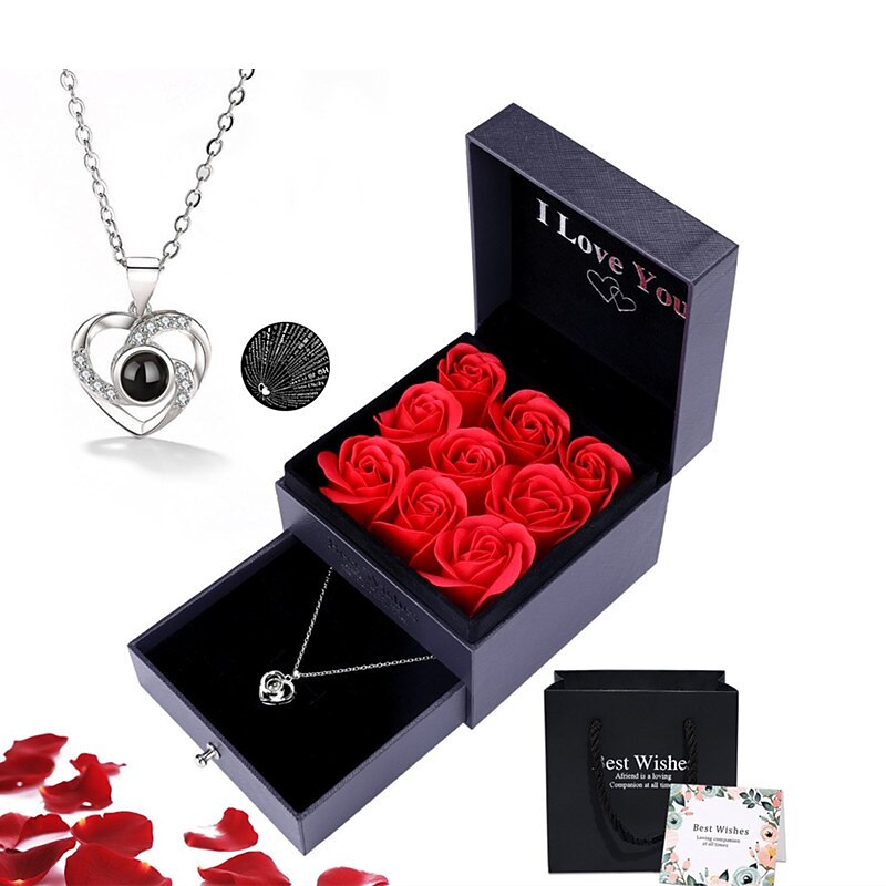 Women's Day Gifts Valentine's Day 100 Languages Pure Silver Projection Necklace Women's Jewelry Eternal Flower Gift Box Christmas and Valentine's Day Gift Mother's Day Gifts for MoM 2025 - $53.99 –P1