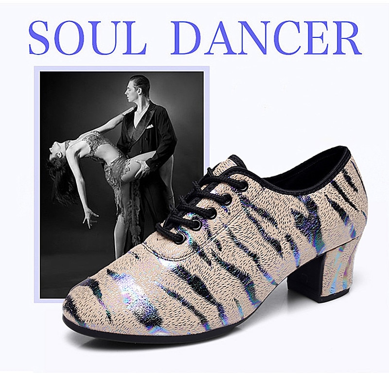 Women's Glitter Dance Shoes with Animal Print, Lace-Up Design, and Comfortable Low Heels for Ballroom, Latin, or Party 2025 - $34.99 –P6