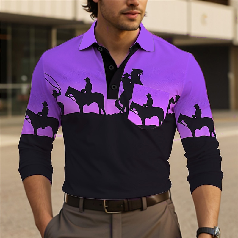 Per uomo Cowboy Polo Polo a maglia intrecciata Manica Lunga Magliette polo Collo ripiegato Vintage All'aperto Abbigliamento casual alla moda Casual Quotidiano 3D Stampato Estate Rosa Rosa scuro Viola del 2026 a $25.99 –P5