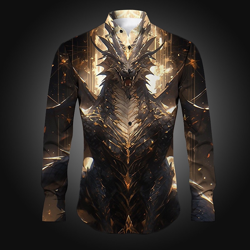 Herren Drache Hemd Knopfhemd Langarm Künstlerisch Abstrakt Freizeitskleidung Ausgehen Frühling Umlegekragen Bedruckt Button-Down Rote Blau Dunkelgrün Purpur Gold 2025 - $26.99 –P1