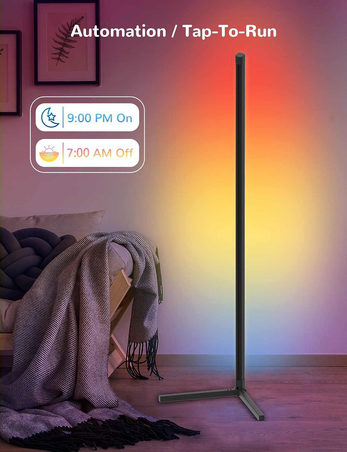 2025年 RGB LEDスマートライトイリュージョンフロアライトWiFi Bluetoothコーナーライト、音楽同期、音声検出、1.2m 74個のLEDビーズ、USB駆動、リビングルーム/寝室の雰囲気用  コレクション – $64.99 –P8