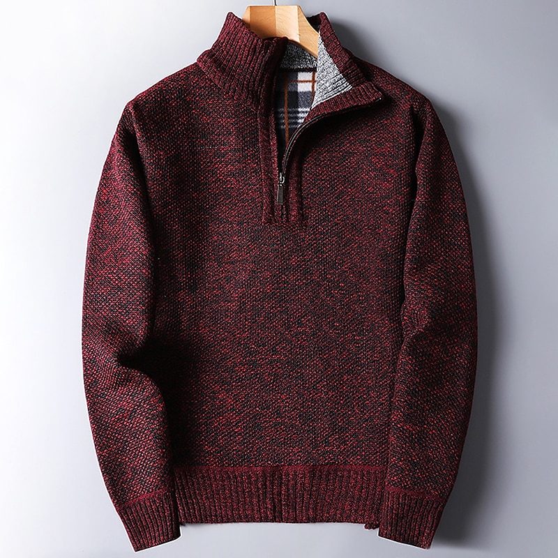 Men's Pullover Sweater Jumper Knit Sweater Quarter Zip Pullover Sweater Ribbed Knit Regular Knitted Quarter Zip Plain Stand Collar Keep Warm Modern Contemporary Daily Wear Going out Clothing Apparel 2025 - $22.99 –P5