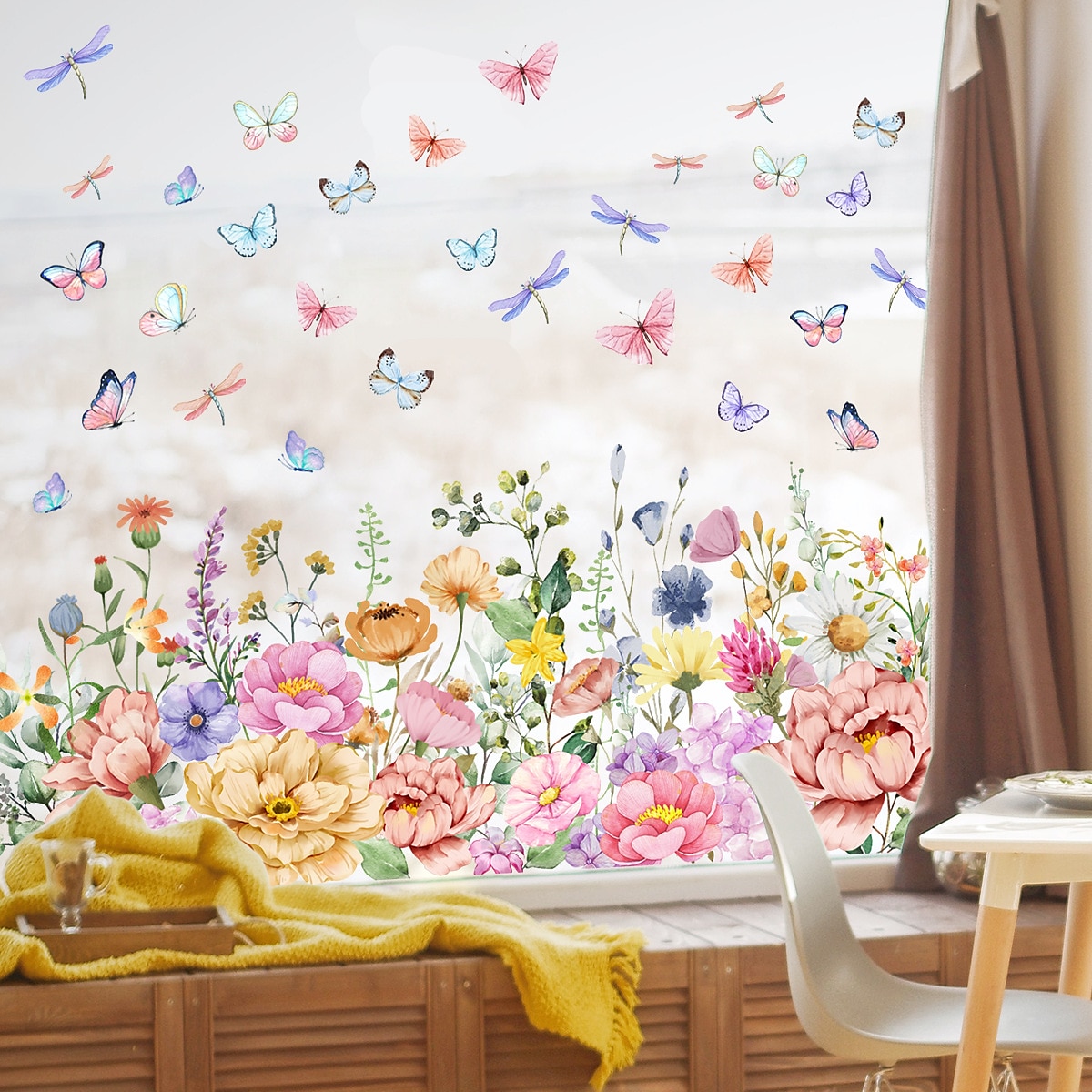 Adesivo per finestra con bouquet floreale, adesivo da parete primaverile colorato, decorazione per finestra – bifacciale, lavabile, riutilizzabile, perfetto per la casa e l'ufficio del 2025 a $7.99 –P2