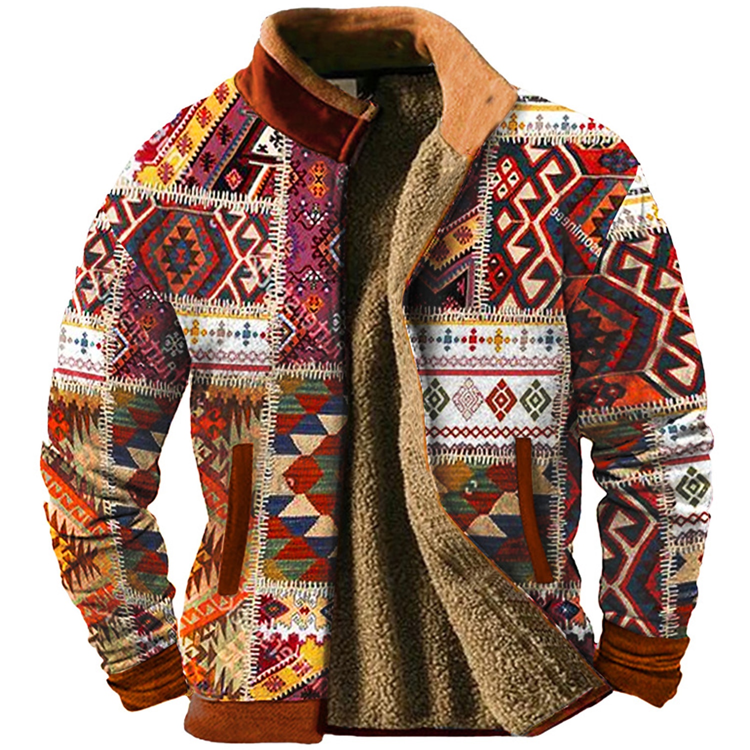 Pánské Grafika Etno Mikiny Mikina na zip Fleecová bunda Svrchní oblečení Dlouhý rukáv Mikina Stojáček Denní Na běžné nošení Vintage Retro Dovolená Jdeme ven Fleece Zima 2025 - $56.99 –P2