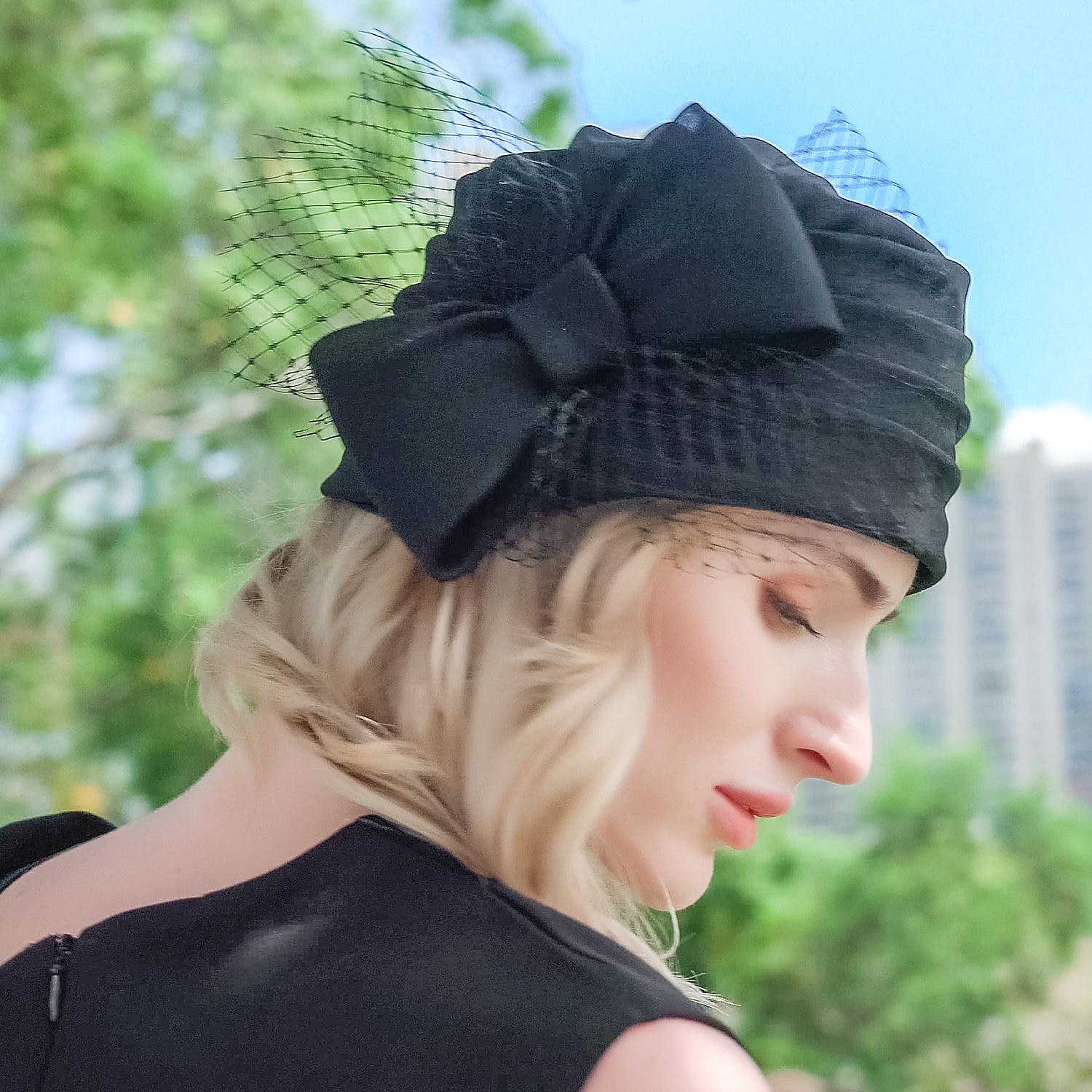 cappelli cappello a secchiello in fibra di seta ghiaccio cappello floscio matrimonio tea party elegante semplice romantico con copricapo in tulle bowknot del 2025 a $34.99 –P6