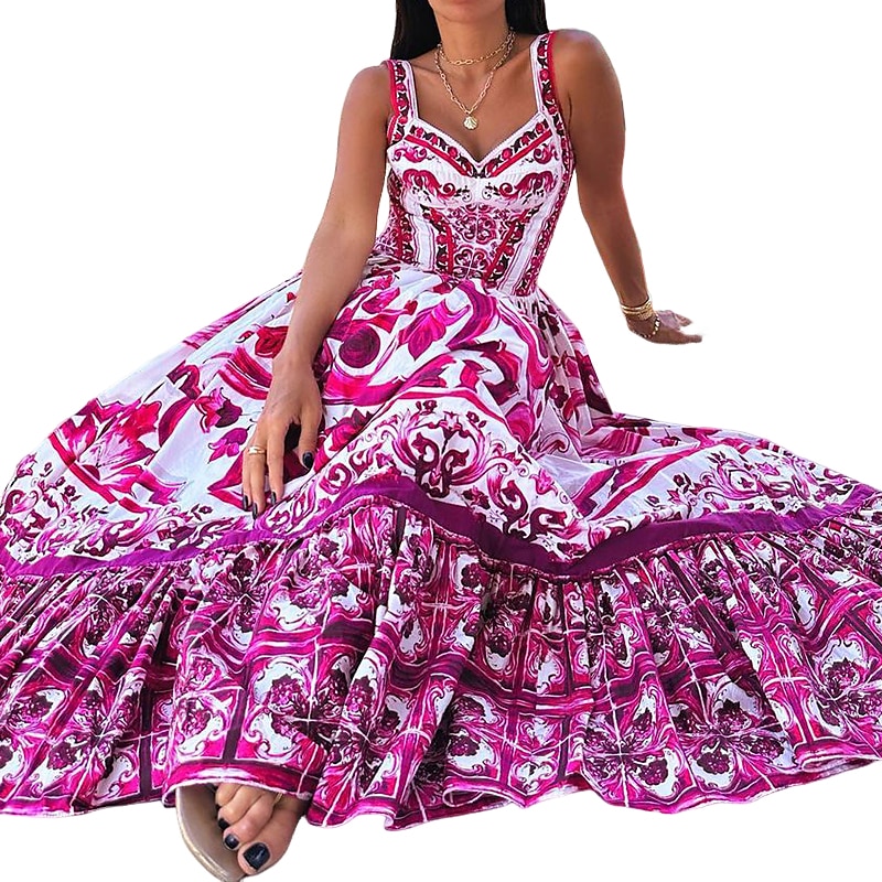 robe décontractée pour femme imprimé plantes col carré robe longue robe maxi classique fête rendez-vous sans manches été printemps de 2025 ? $57.99 –P3