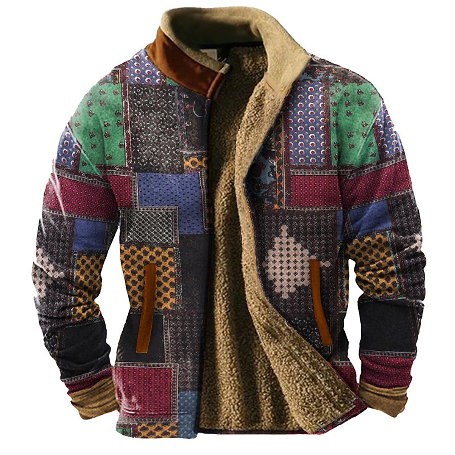 Hombre Graphic Bloque de color Sudaderas Sudadera con cremallera Chaqueta de lana Abrigos Manga Larga Camisa de entrenamiento Escote Chino Diario Casual retro de la vendimia Vacaciones Festivos Noche 2025 - $56.99 –P1