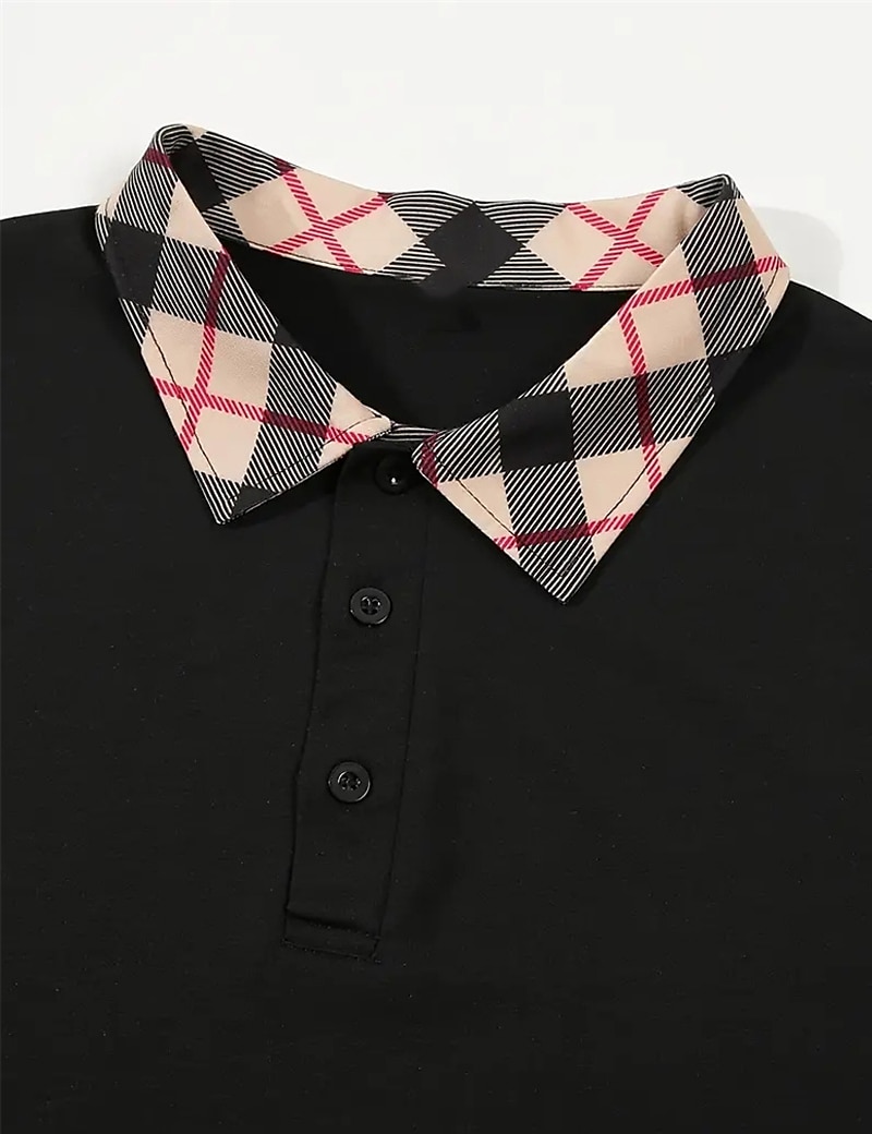 Men's Polo Shirts Button Up Polos Casual Holiday Lapel Short Sleeve Fashion Basic Plaid Color Block Patchwork Summer Regular Fit White Polo Shirts 2026 - $17.99 –P18