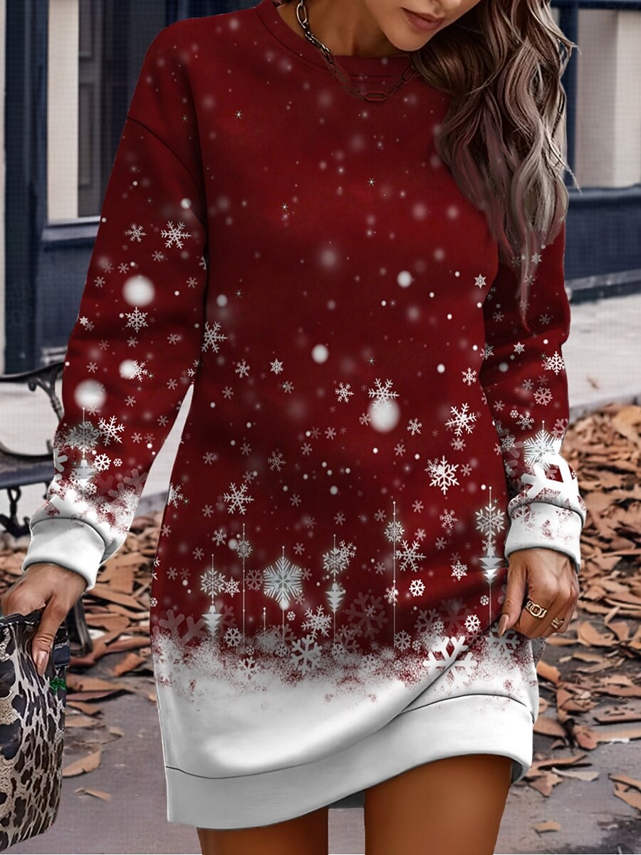 Femme Mini robe Robe sweat Robe casual Robe d'hiver Mini-robe Noël Chaud du quotidien Travail Plein Air Casual Standard Motif de flocon de neige manche longue Col Ras du Cou Vin bleu marine Bleu de 2025 ? $26.99 -P1