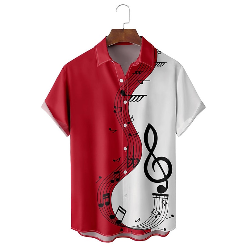 Homme Notes de Musique Chemise Chemise Boutonnée Manche Courte Occasionnel Tenue quotidienne Sortir Week-end Automne Col Rabattu Imprimé Boutonné Noir Rouge Marine foncé Bleu Vert de 2025 ? $24.99 –P3